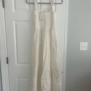 Marine Layer Cream Selene Smocked tiered maxi dress